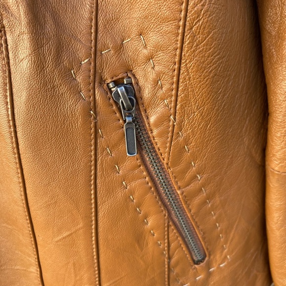 CHICO'S tan Leather Women's Designer Jacket Size M/L - Picture 6 of 10